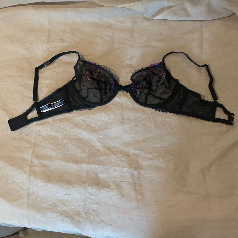 Victoria's Secret Black Embroidered Purple and Pink Accent Low Cut Demi - Picture 9 of 11